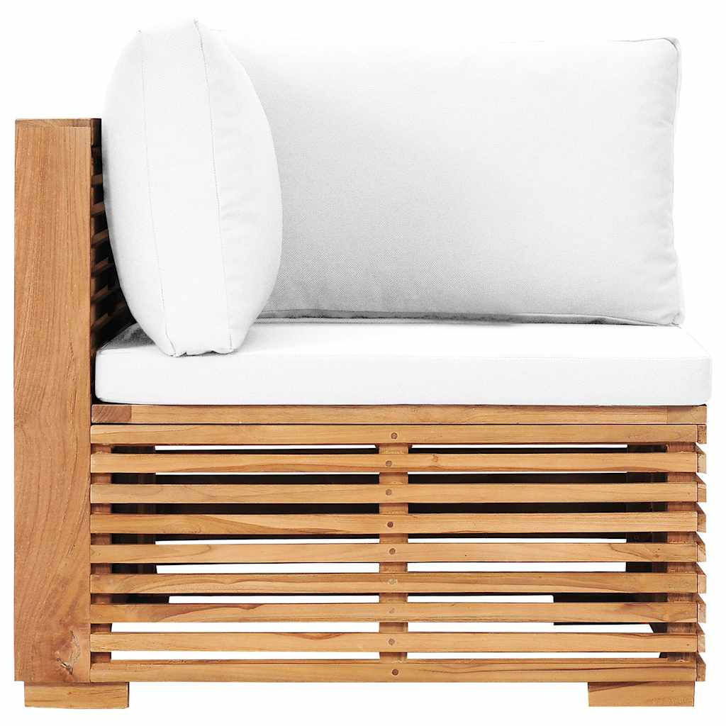 Vidaxl tuinhoekbank met crèmekleurige kussens massief teakhout