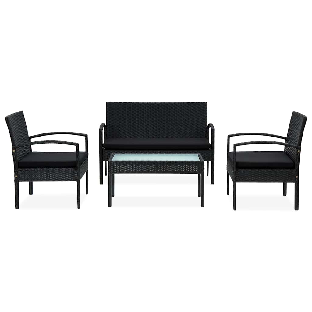 Vidaxl 4-delige loungeset met kussens poly rattan zwart