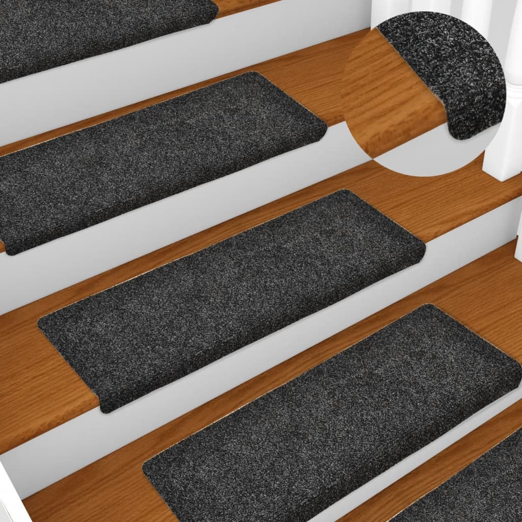 Vidaxl Treppenmatten Selbstadhäsiv 15 Teile 65x21x4 cm graue rechteckige Kante