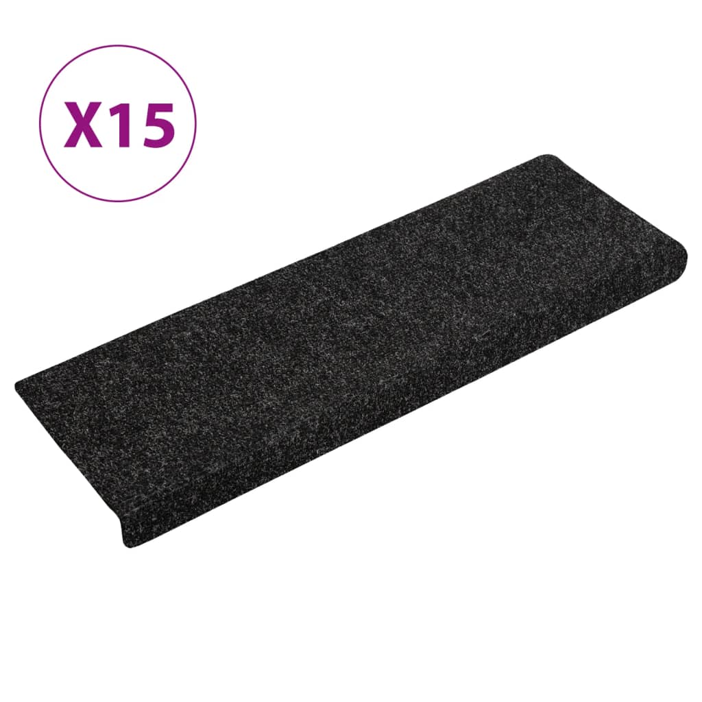 Vidaxl Treppenmatten Selbstadhäsiv 15 Teile 65x21x4 cm Schwarze rechteckige Kante