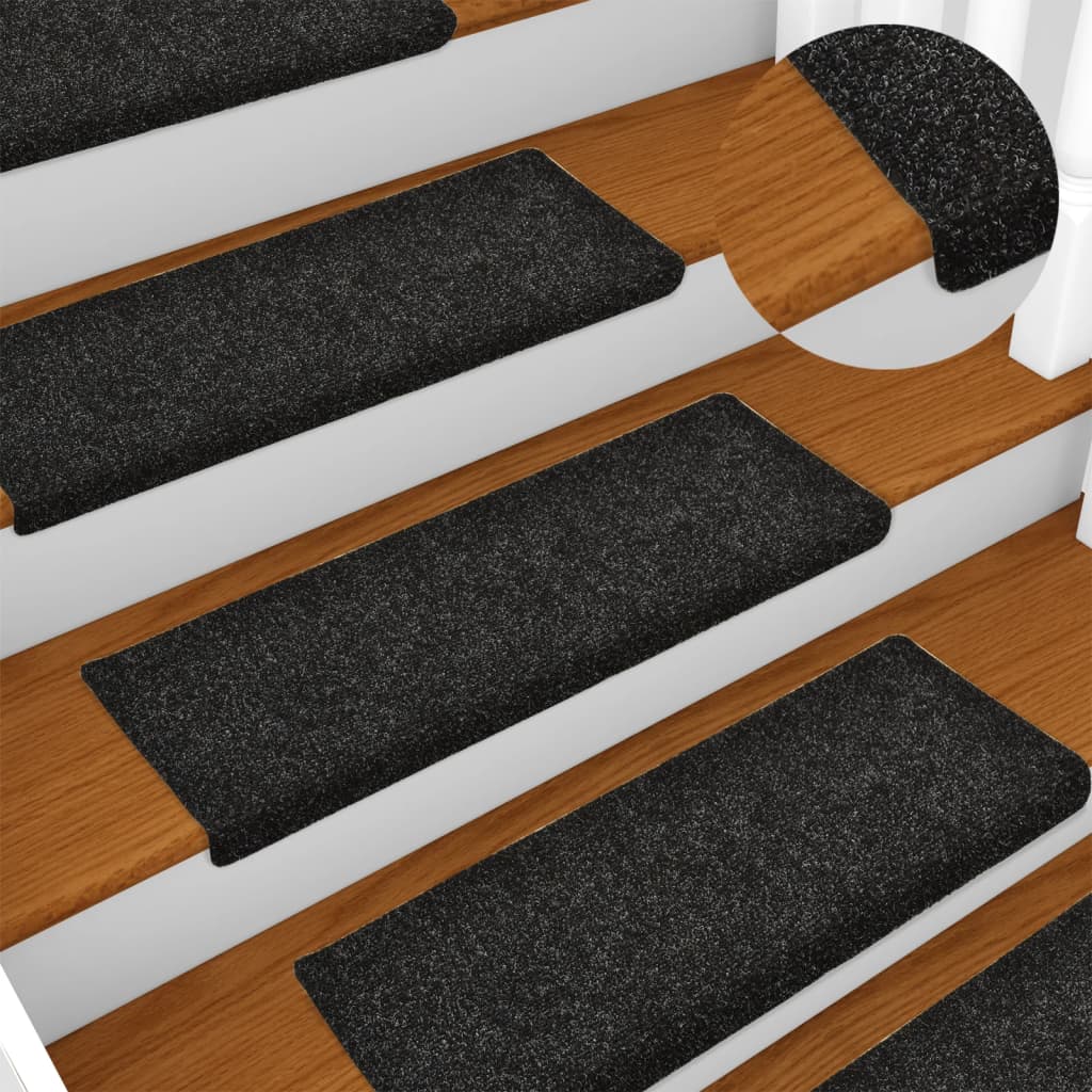 Vidaxl Treppenmatten Selbstadhäsiv 15 Teile 65x21x4 cm Schwarze rechteckige Kante