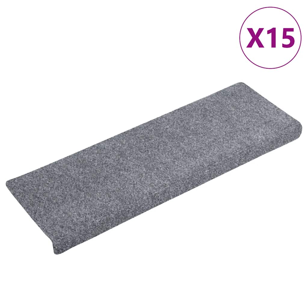 Vidaxl -Treppenmatten Selbstadhäsiv 15 Teile 65x21x4 cm hellgrau mit rechteckiger Rand