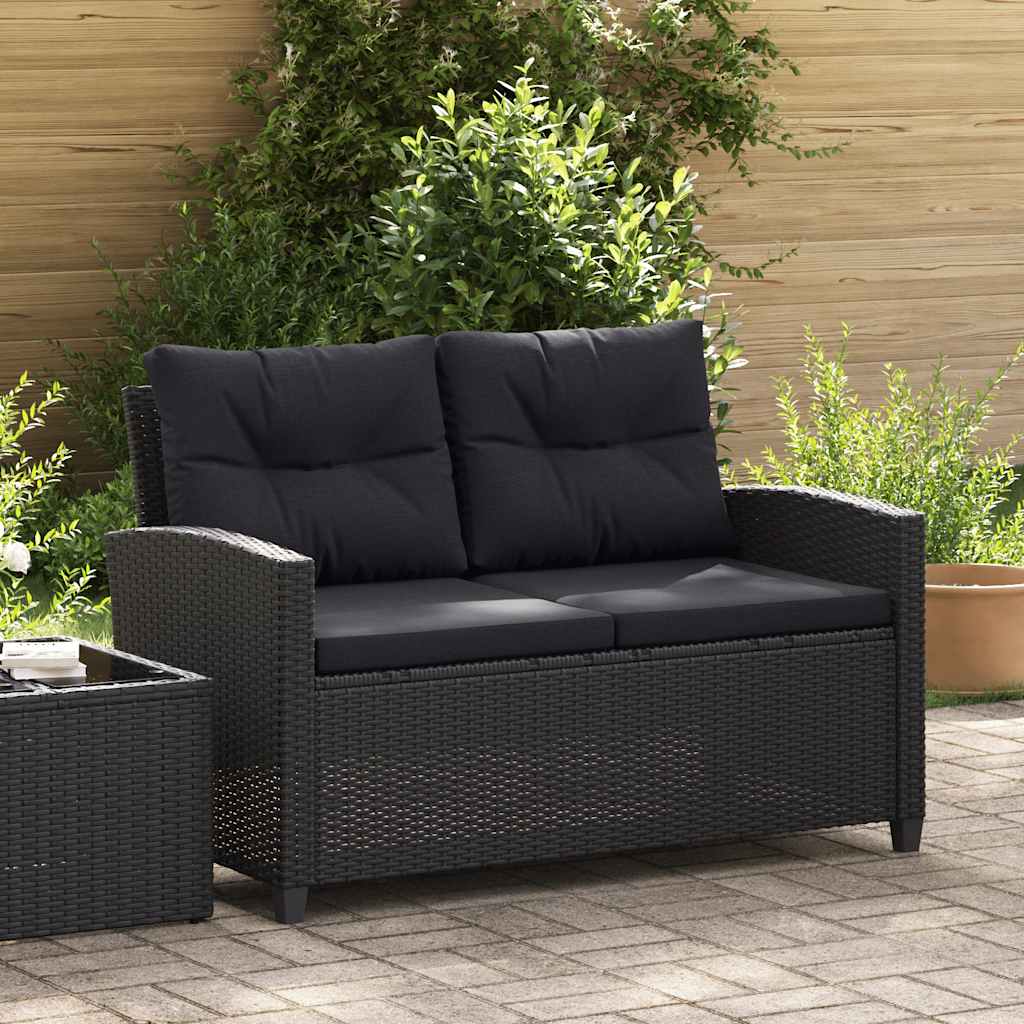Vidaxl tuinbank 2-zits met kussens 124 cm poly rattan zwart
