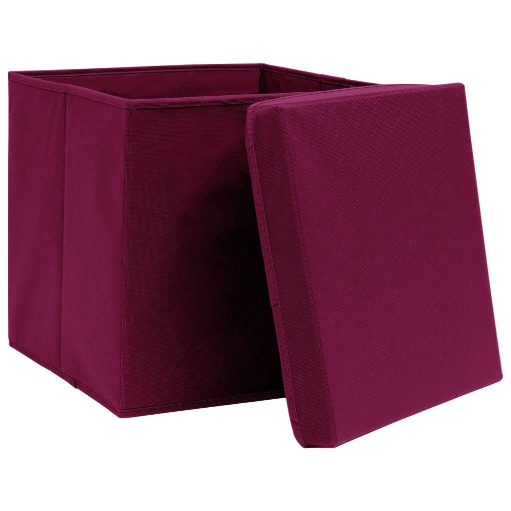 VIDAXL -Speicherboxen mit Deckel 4 PCs 32x32x32 cm Stoff dunkelrot