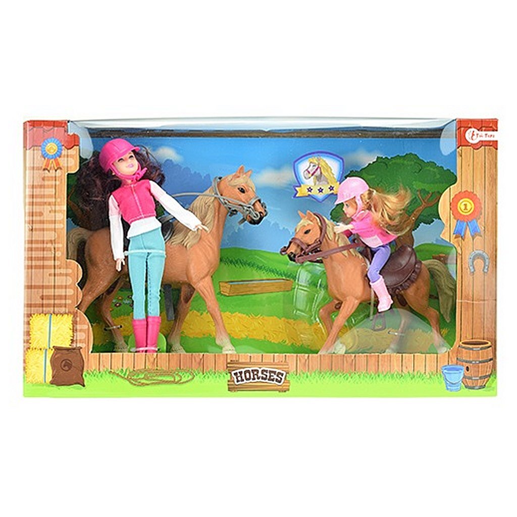 Reitspielset 2 Puppen + Pferde
