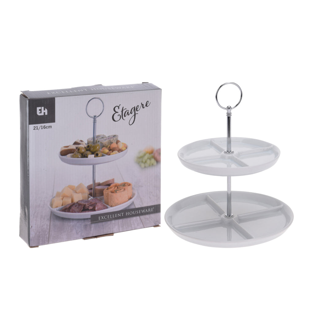 Excellent Houseware Houseware Etagere 2-lagige Einteilung aus Porzellan