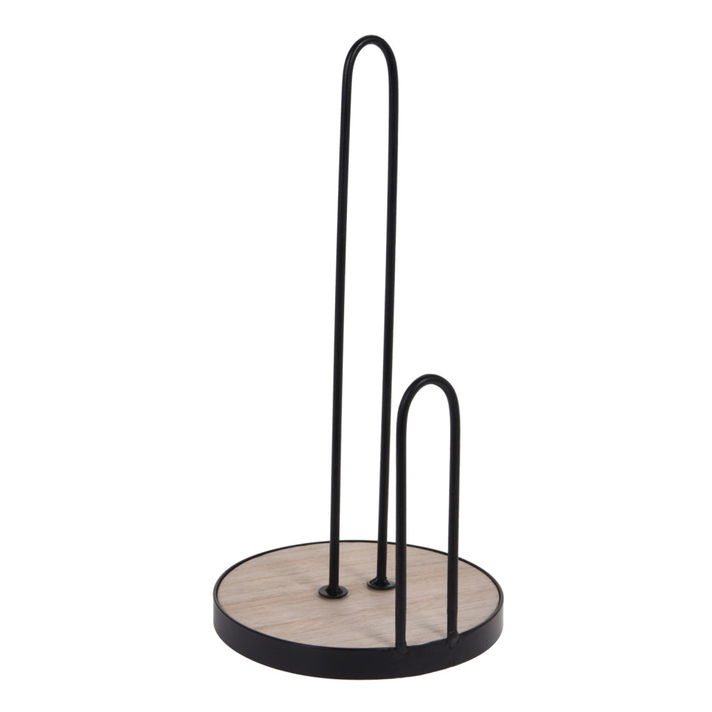 Excellent Houseware Houseware Küchenrollenhalter, 5 x 30 cm, Holz, schwarzes Metall