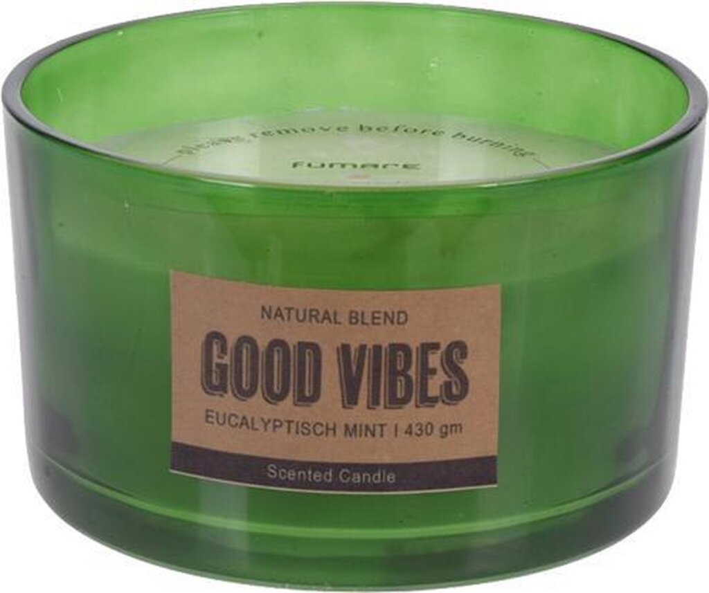 H's Duftkerze im Glas Eukalyptus-Minze mit Text Good Vibes