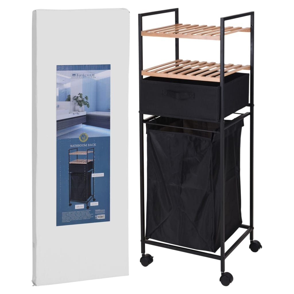 Badezimmerlösungen Lagerregal mit 2 Regalen und Wäschekorb 109 cm Bambus