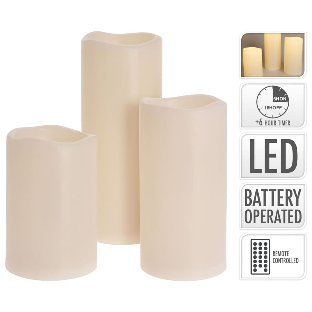 Ambiance 3-teiliges LED-Kerzenset mit Fernbedienung