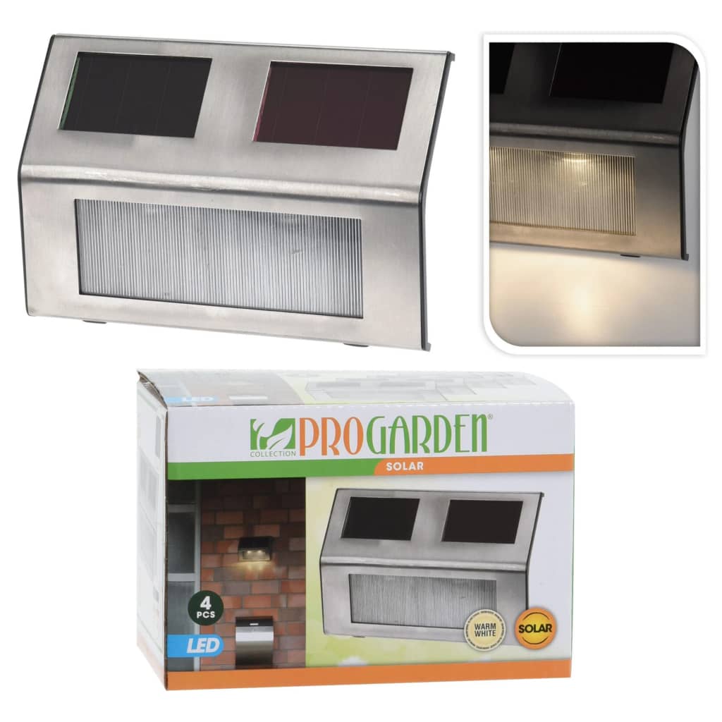 Prograrden 4-teiliger Gartenlampen-Set Solar LED Edelstahl