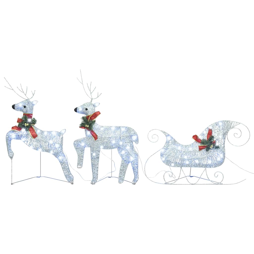 Vidaxl Weihnachtsdekoration Rentiere und Schlitten 60 LEDs Silberfarben