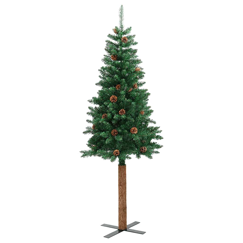 Vidaxl kerstboom met echt hout en dennenappels smal 180 cm pvc groen