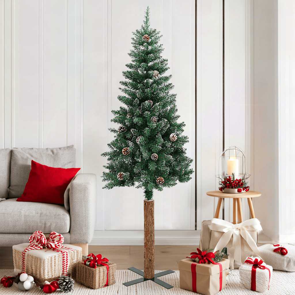 Vidaxl kerstboom met echt hout en sneeuw smal 180 cm groen