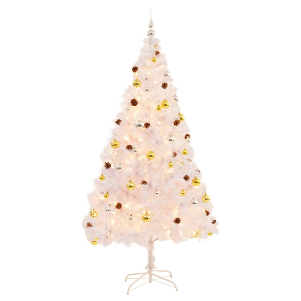 Vidaxl Kunstkerstboom mit Beleuchtung und Weihnachtsbällen 210 cm Weiß