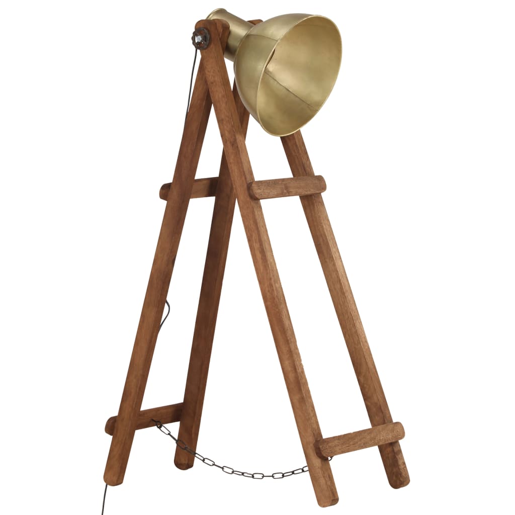 Vidaxl vloerlamp e27 massief mangohout messingkleurig