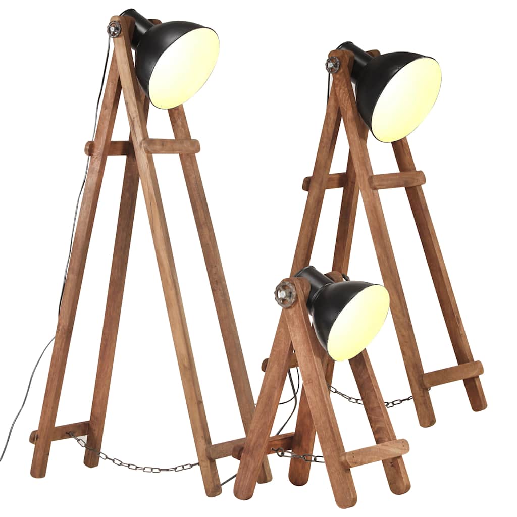 VidaXL Stehlampen 3 Stk. E27 massives Mangoholz schwarz