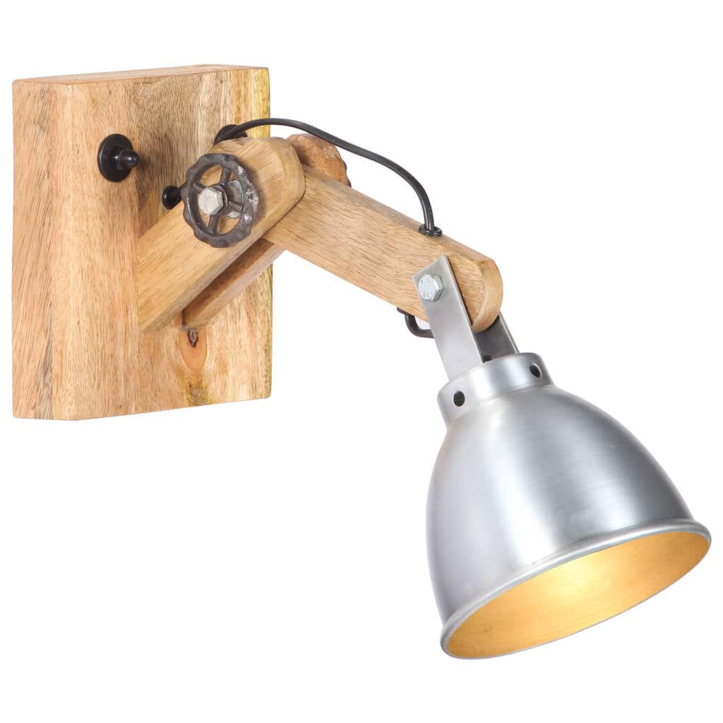 VidaXL Wandleuchte E27 aus massivem Mangoholz und silberfarbenem Eisen