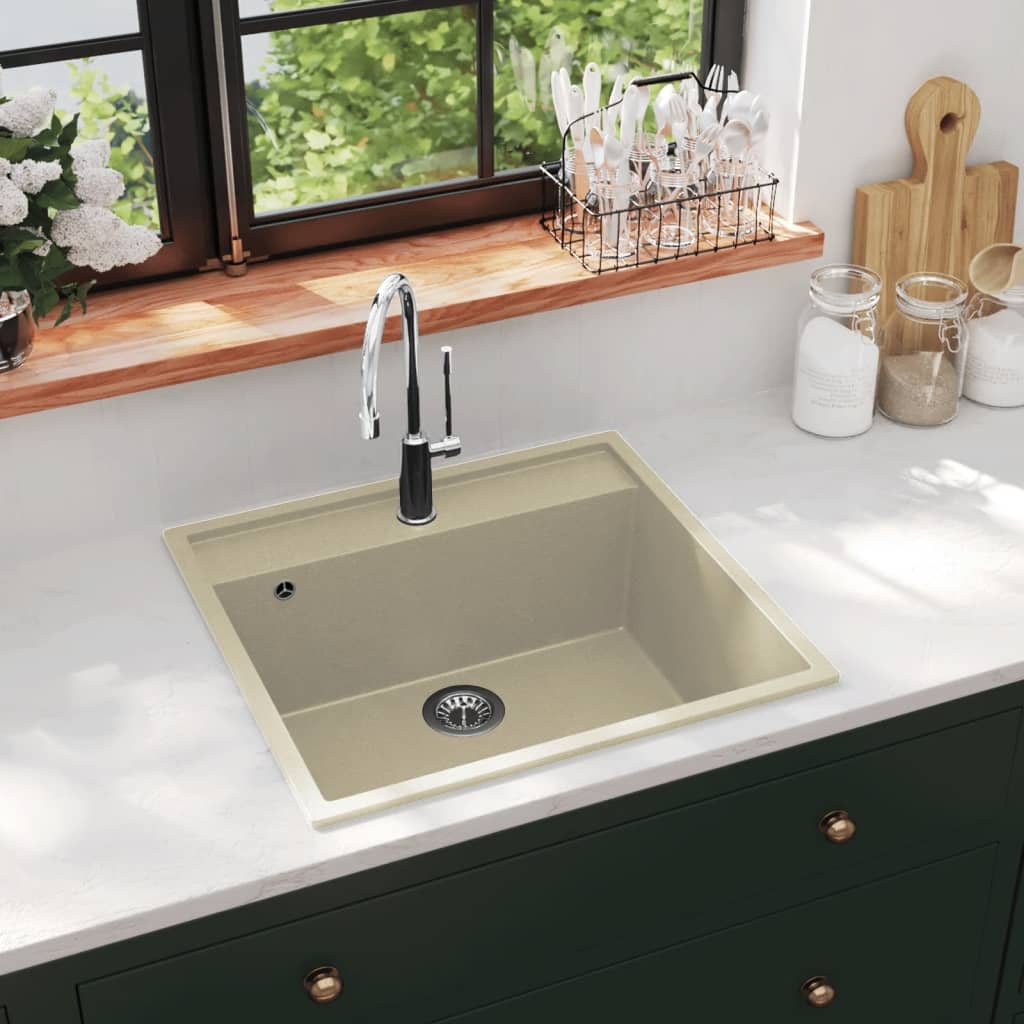 Vidaxl gootsteen met overloopgat graniet beige