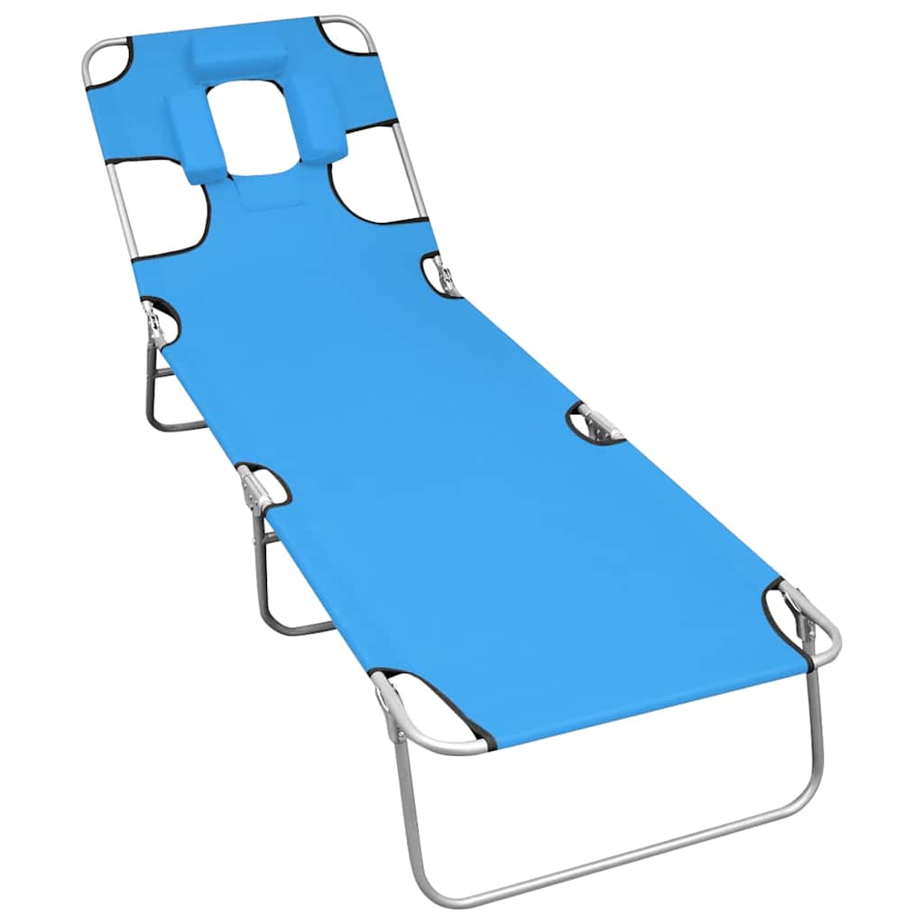 Vidaxl ligbed inklapbaar met hoofdkussen staal turquoiseblauw