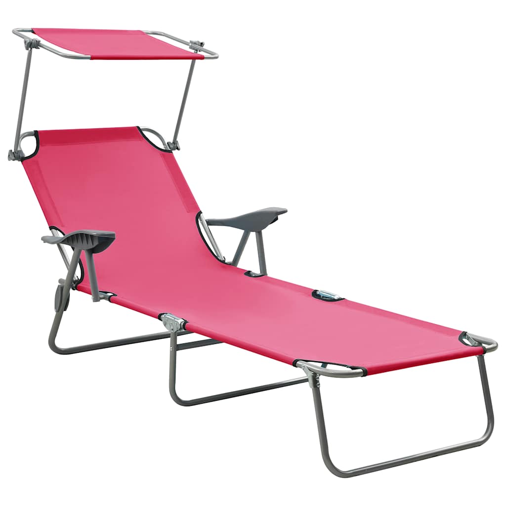 Vidaxl ligbed met luifel staal roze
