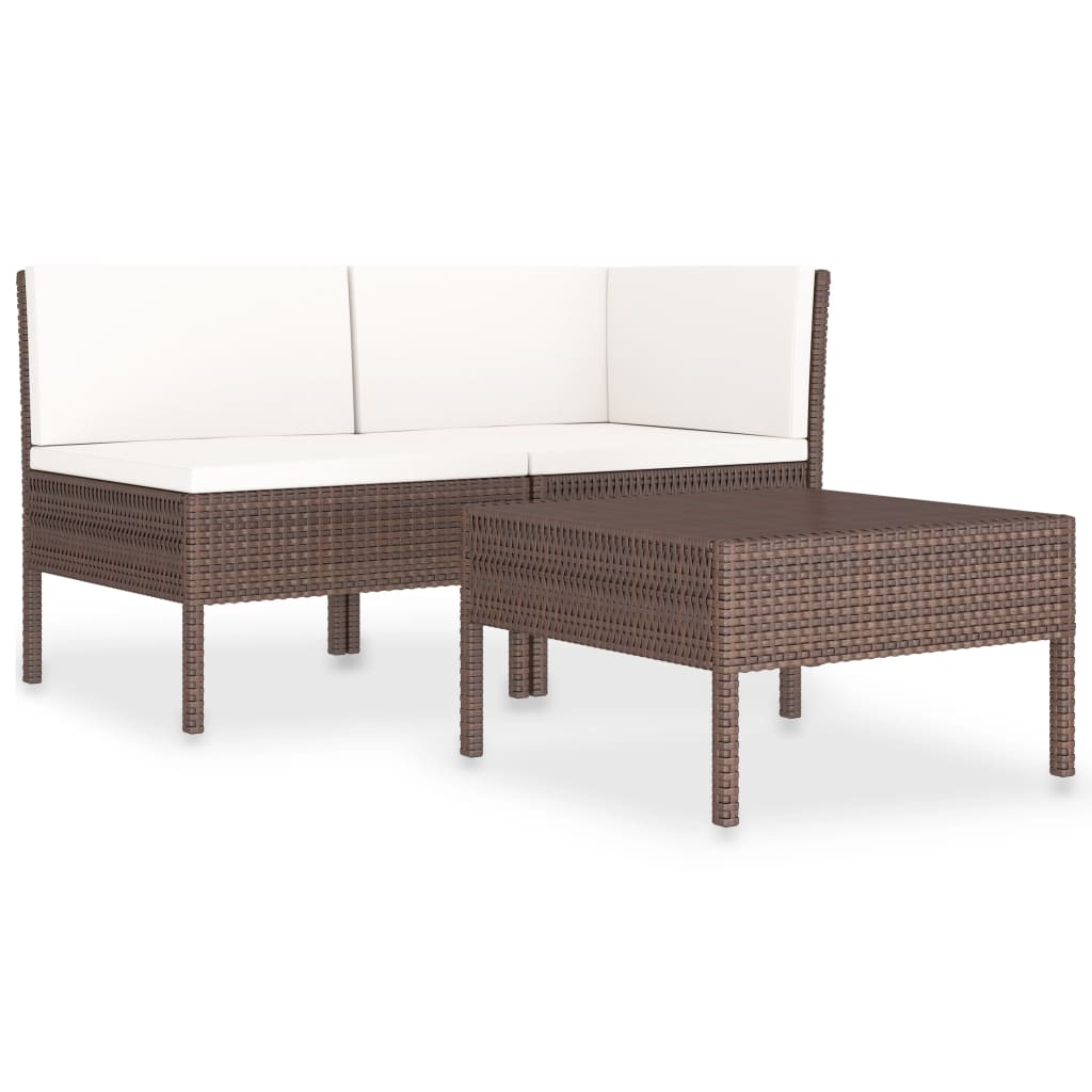 Vidaxl 3-delige loungeset met kussens poly rattan bruin