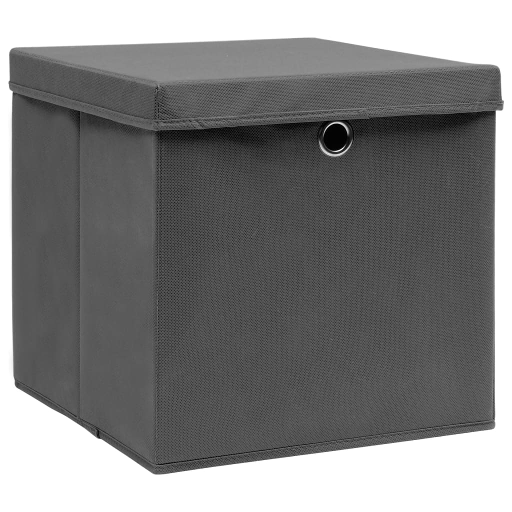 Vidaxl -Speicherboxen mit Deckel 10 ST 28x28x28 cm Grau