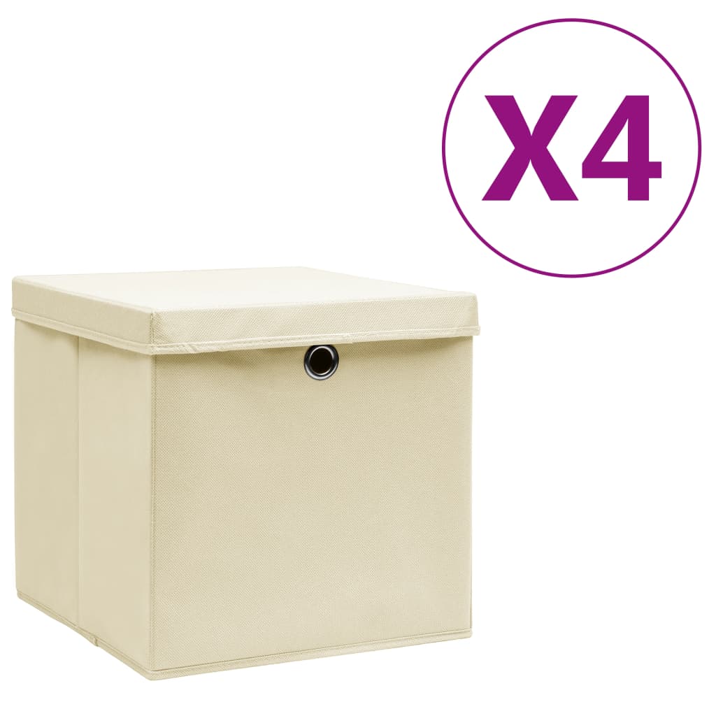 Vidaxx Aufbewahrungsboxen mit Deckel 4 Stück 28x28x28 cm cremefarben