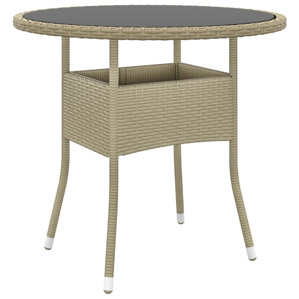 Vidaxl tuintafel ø80x75 cm gehard glas en poly rattan beige