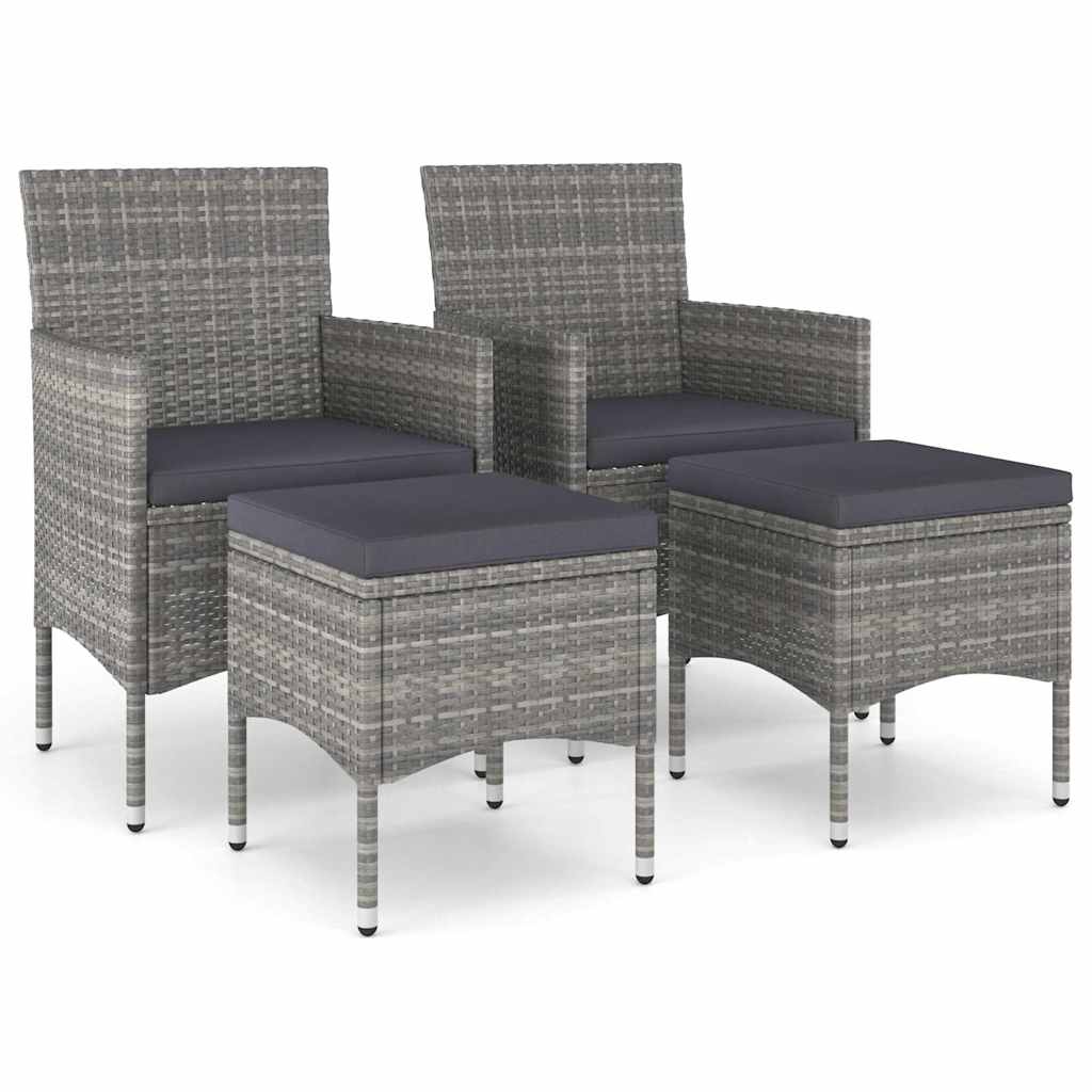 Vidaxl 4-delige tuinstoelen- en voetenbankenset poly rattan grijs