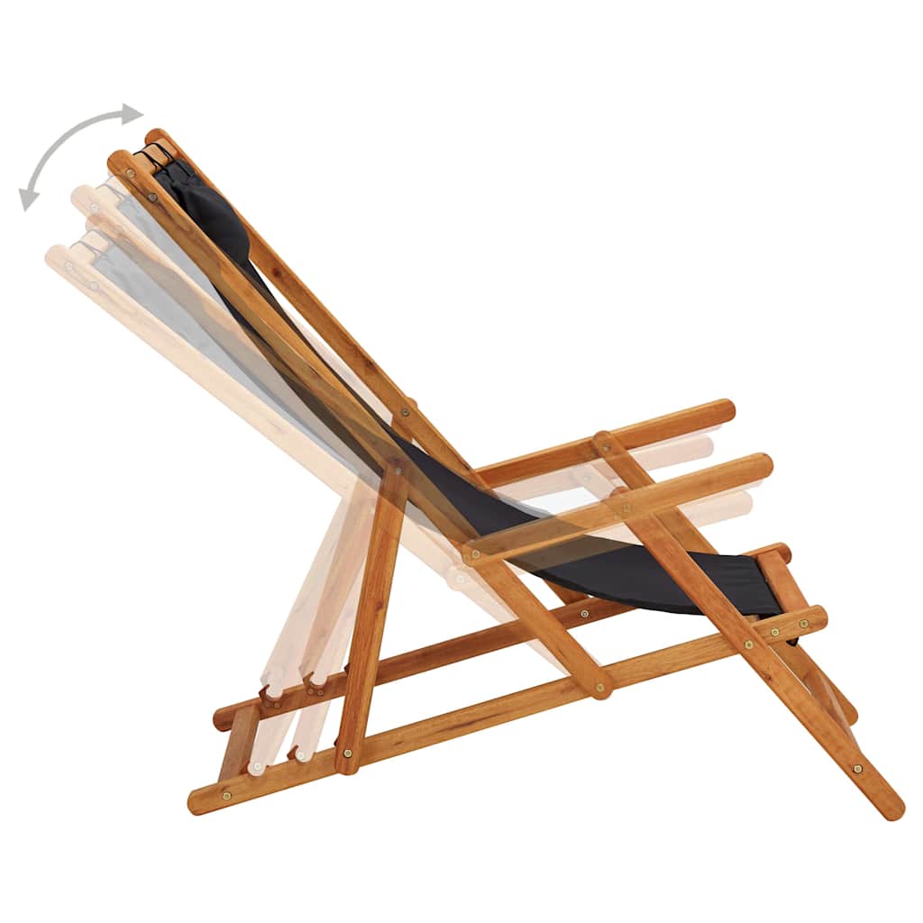 Vidaxl strandstoel inklapbaar massief eucalyptushout en stof zwart