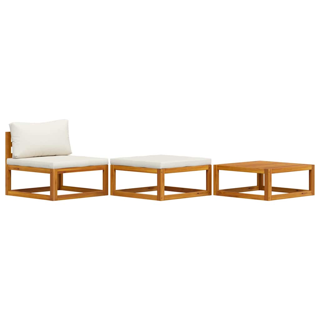 Vidaxl 3-delige loungeset met crèmekleurige kussens massief acaciahout