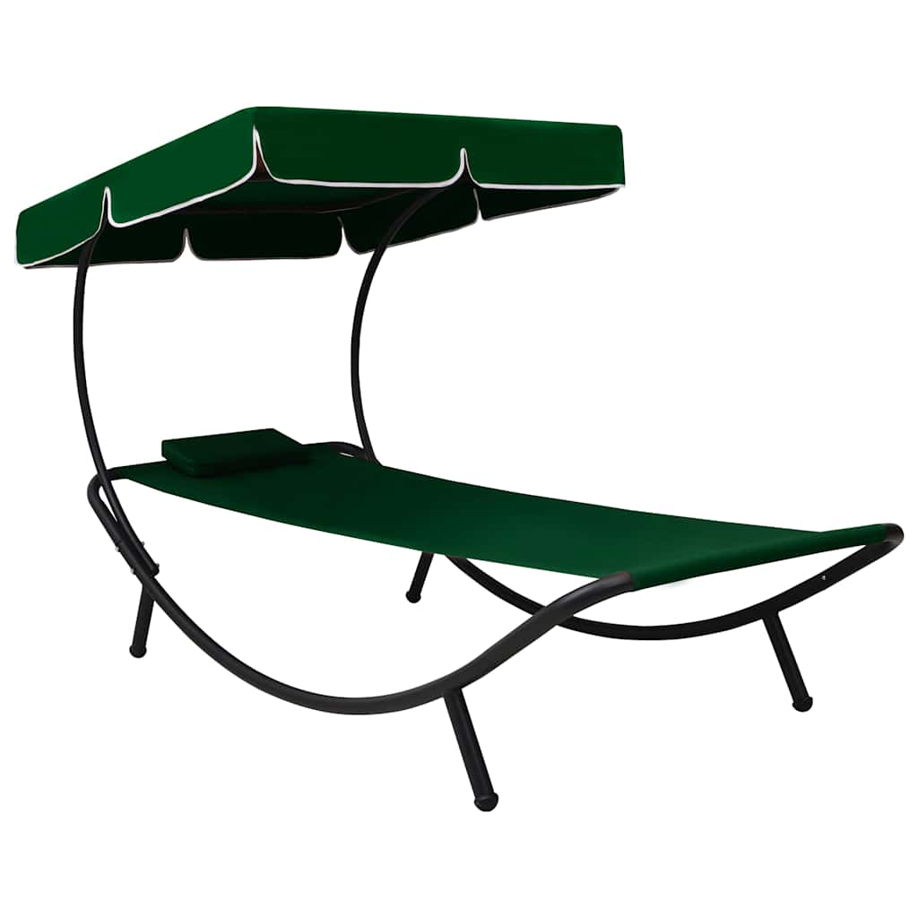 Vidaxl loungebed met luifel en kussen groen