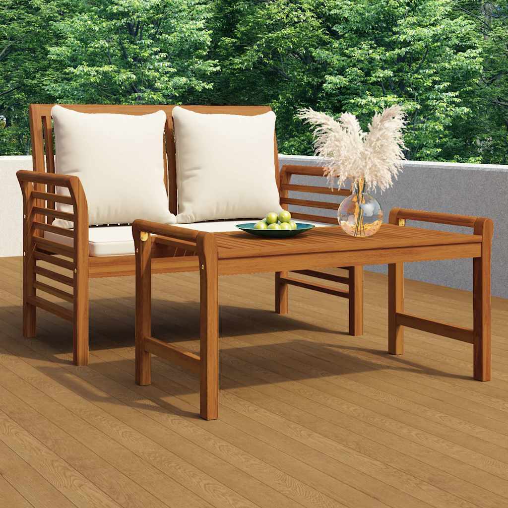 Vidaxl 2-delige loungeset met crèmewitte kussens massief hout