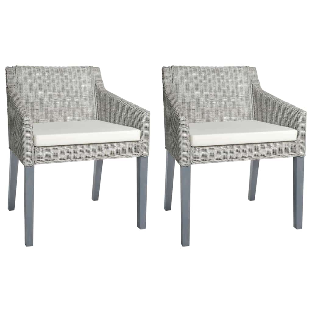 Vidaxl eetkamerstoelen 2 st met kussens natuurlijk rattan grijs