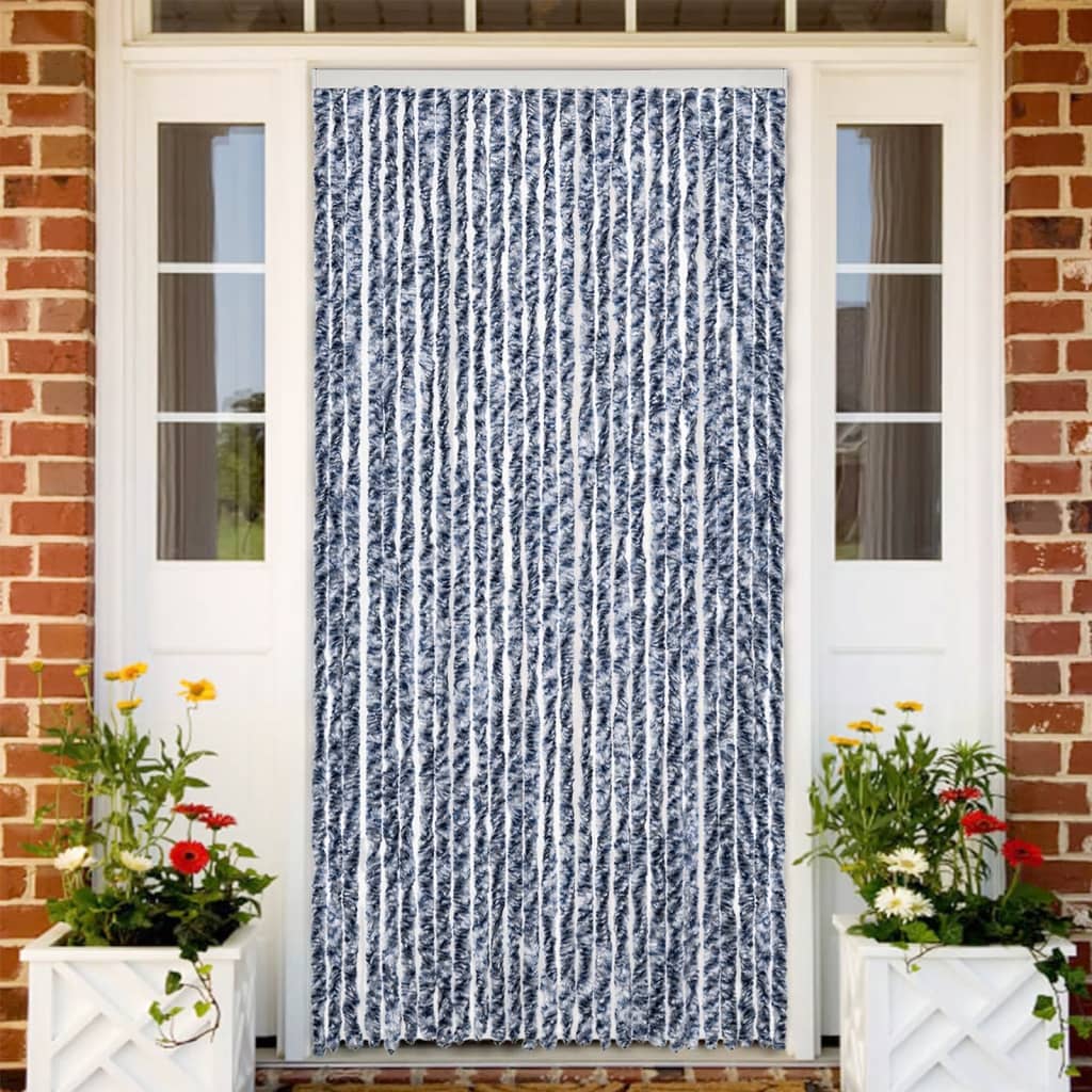Vidaxl Fly Vorhang 118x220 cm Chenille Blau und Weiß