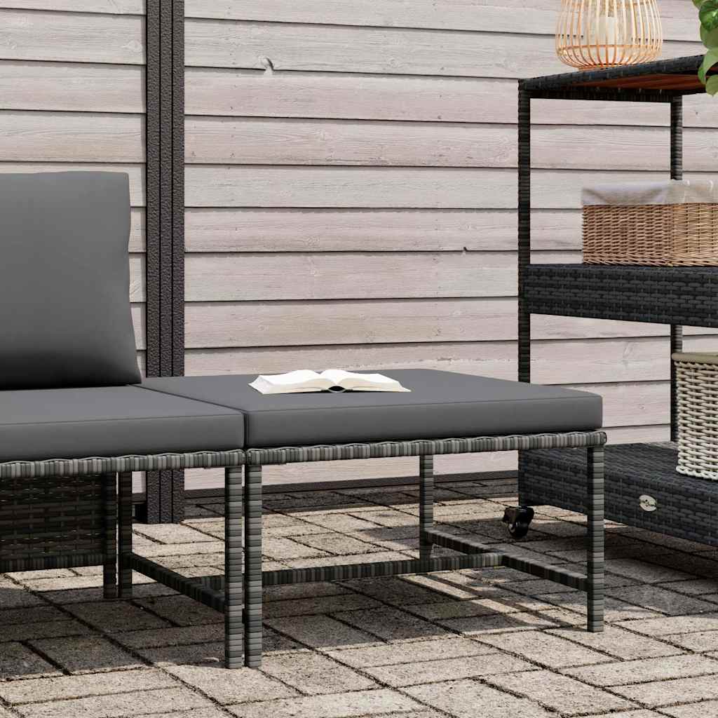 Vidaxl voetensteun sectioneel met kussen poly rattan grijs