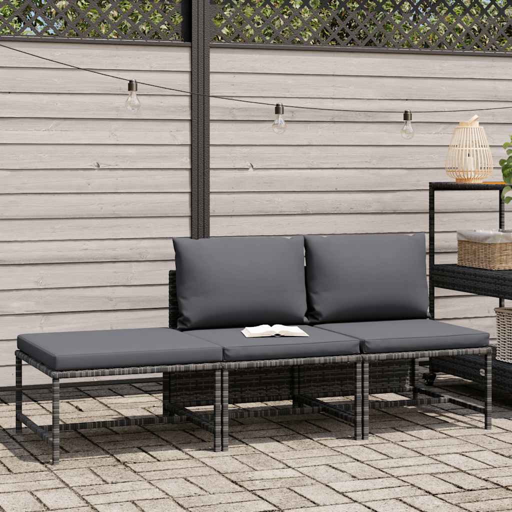 Vidaxl 3-delige loungeset met kussens poly rattan grijs
