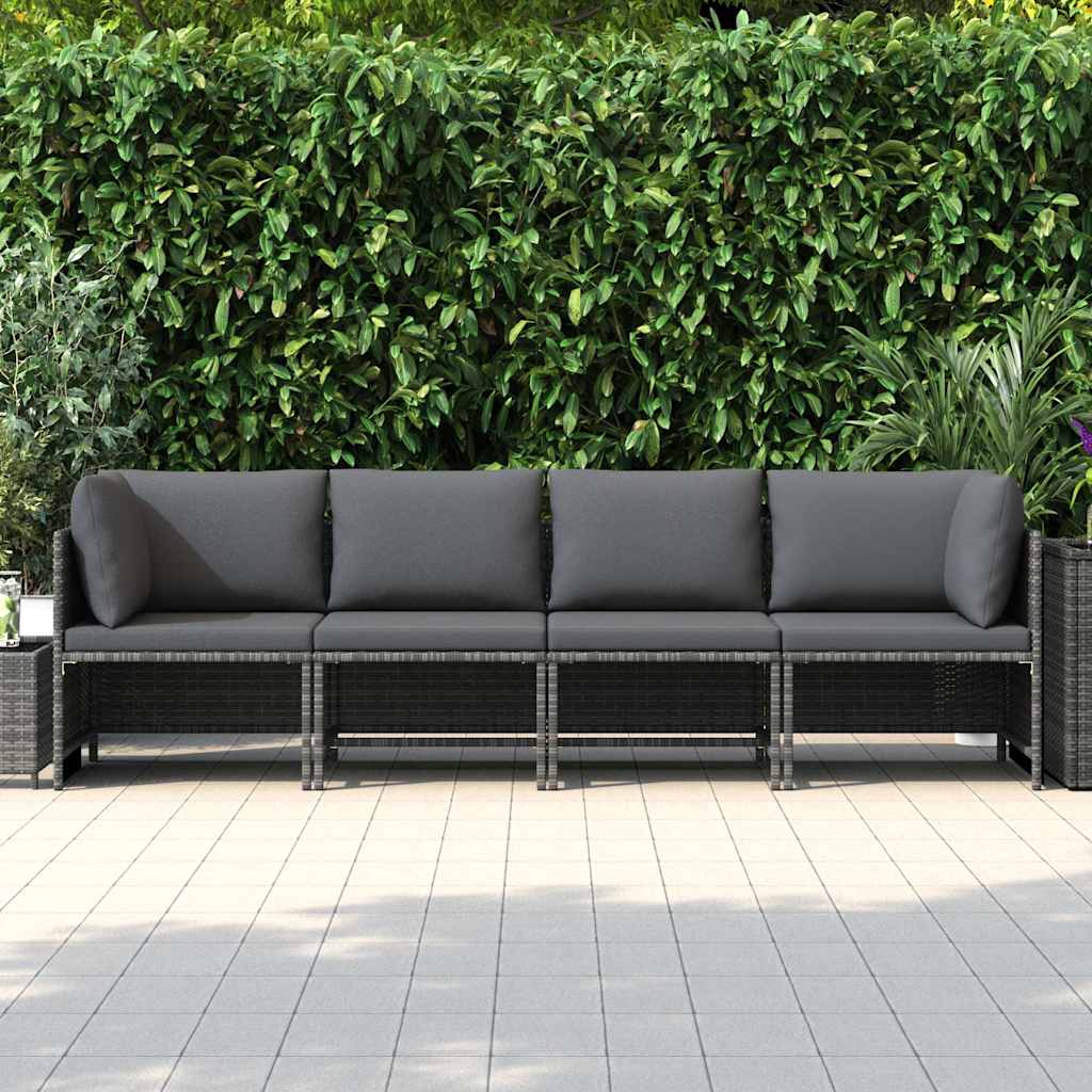 Vidaxl tuinbank 4-zits met kussens poly rattan grijs