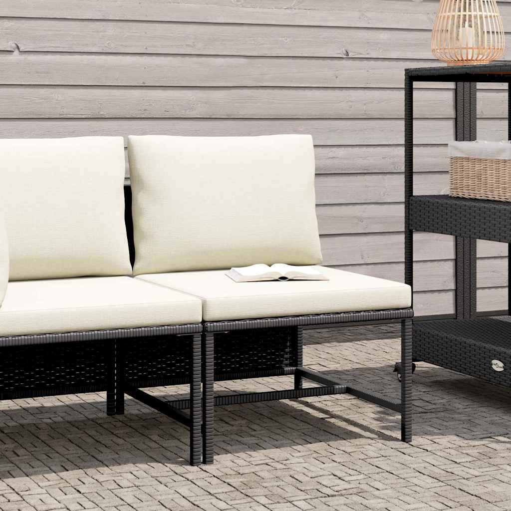 Vidaxl middenbank sectioneel met kussens poly rattan zwart