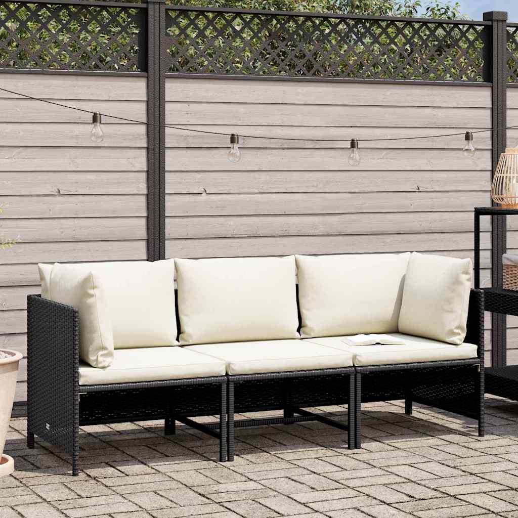 Vidaxl tuinbank 3-zits met kussens poly rattan zwart