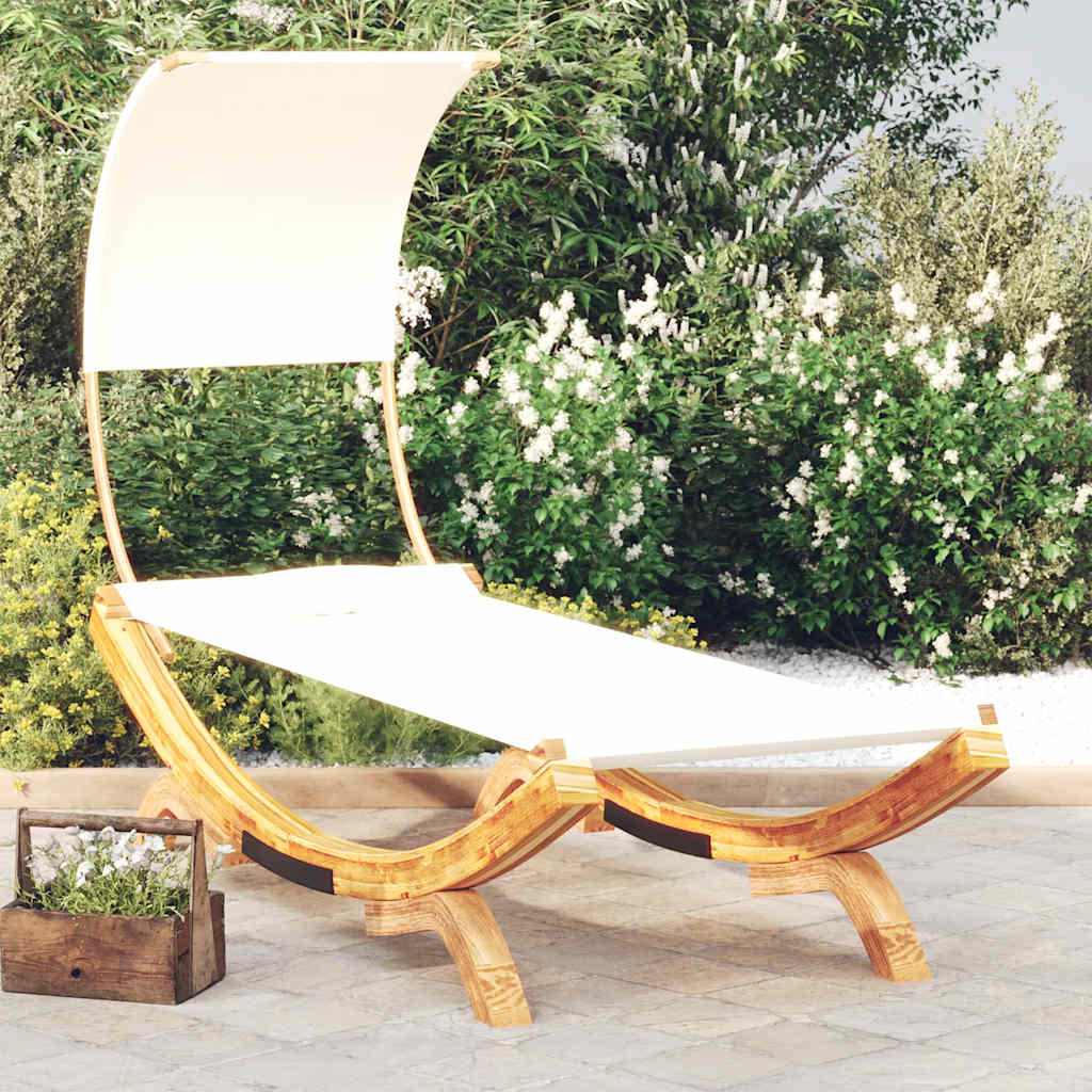 Vidaxl loungebed met luifel 100x200x126 cm massief gebogen hout crème