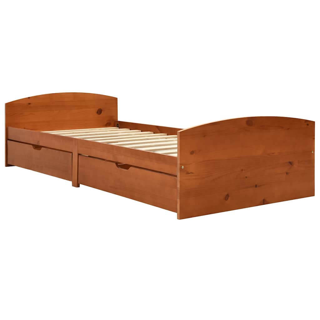 Vidaxl bedframe met 2 lades massief grenenhout honingbruin 90x200 cm