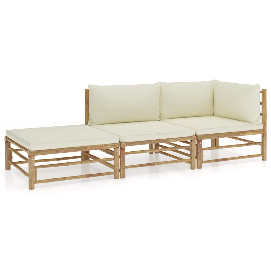 Vidaxl 3-delige loungeset met crèmewitte kussens bamboe