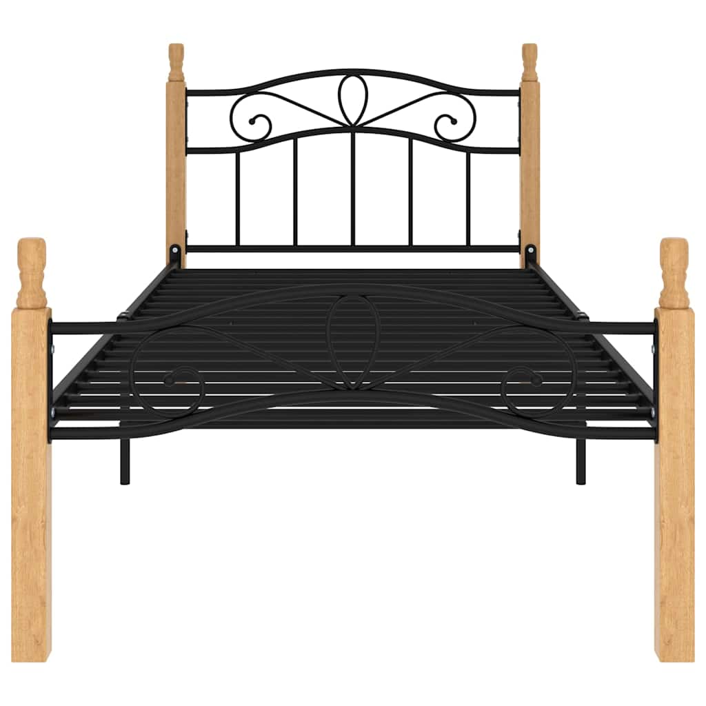 Vidaxl bedframe metaal en massief eikenhout zwart 100x200 cm