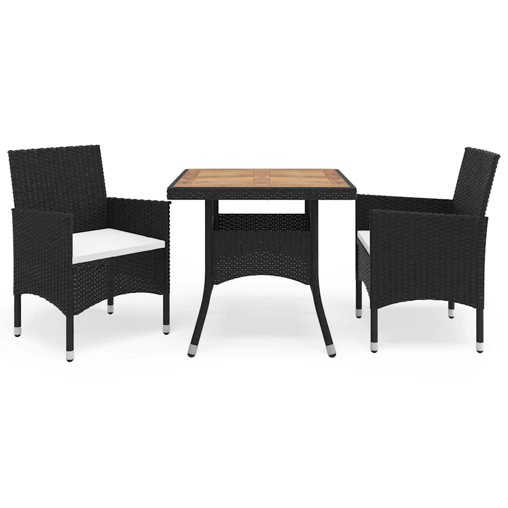 Vidaxl 3-delige tuinset poly rattan en acaciahout zwart