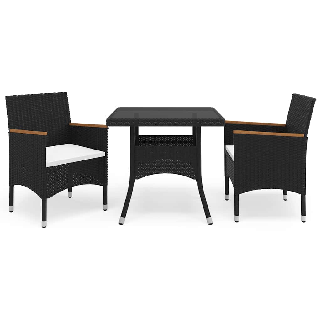 Vidaxl 3-delige tuinset poly rattan en acaciahout zwart