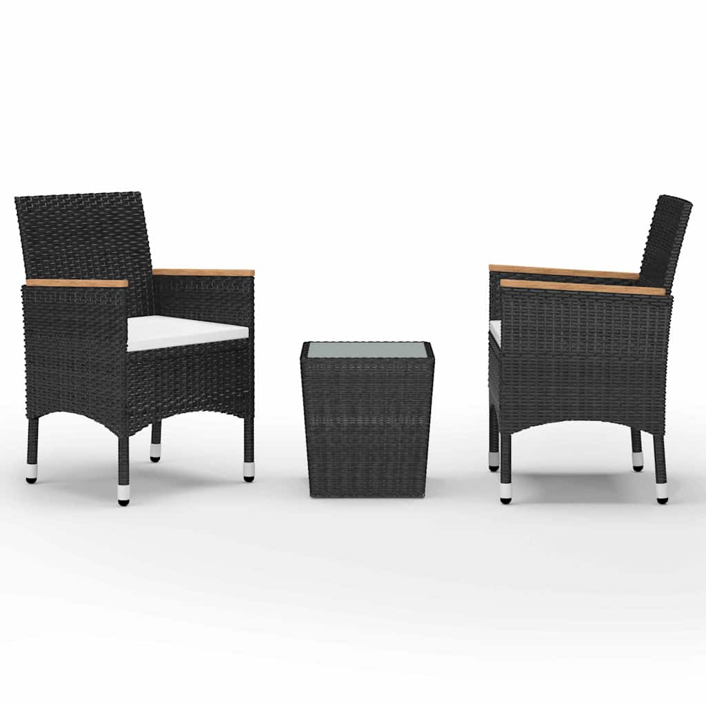 Vidaxl 3-delige bistroset poly rattan en gehard glas zwart