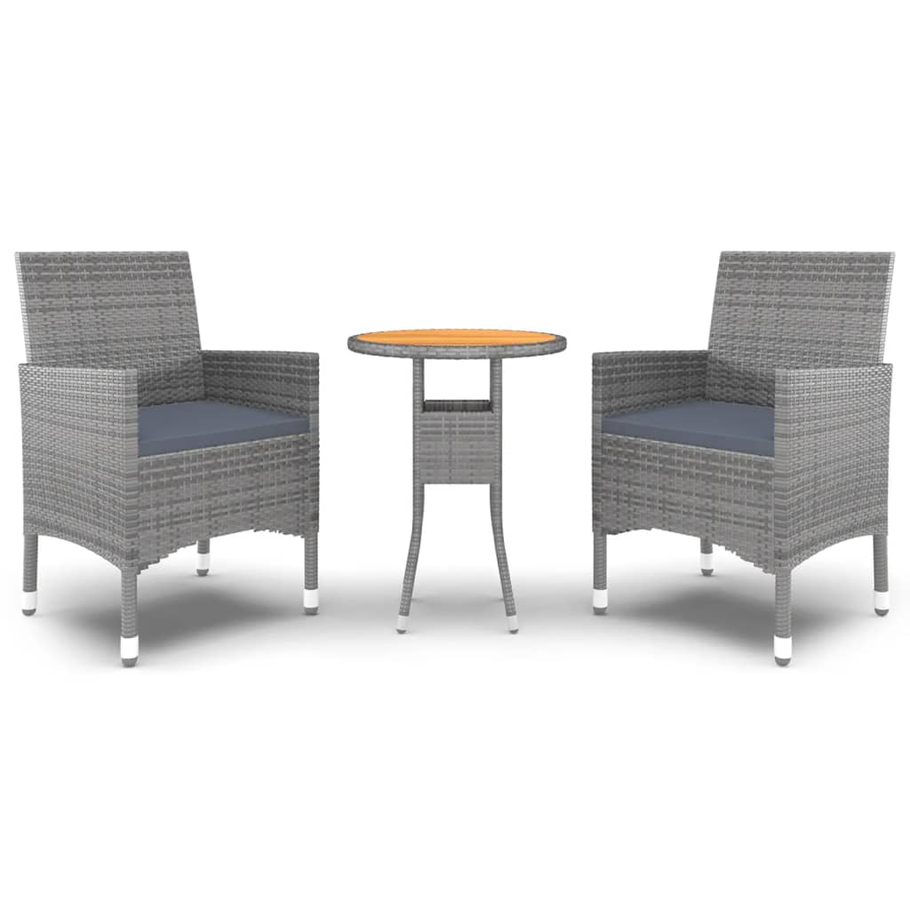 Vidaxl 3-delige tuinset poly rattan grijs