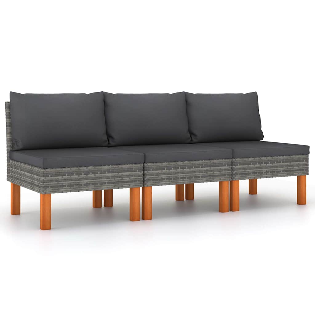 Vidaxl middenbanken 3 st poly rattan en massief eucalyptushout